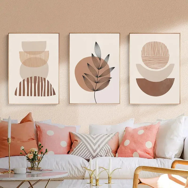 Abstract Boho Canvas Wall Art Trio Neutral Modern Decor
