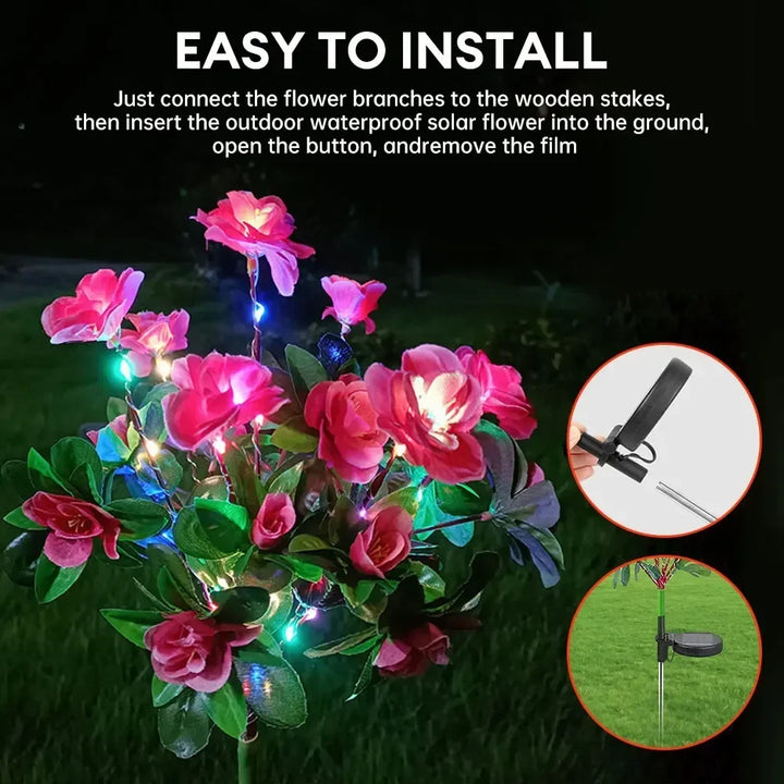 Solar Flower Lights Garden Decor LED Azalea Flowers Outdoor Yard Path Lighting 2026 Holiday Decor Gift Idea