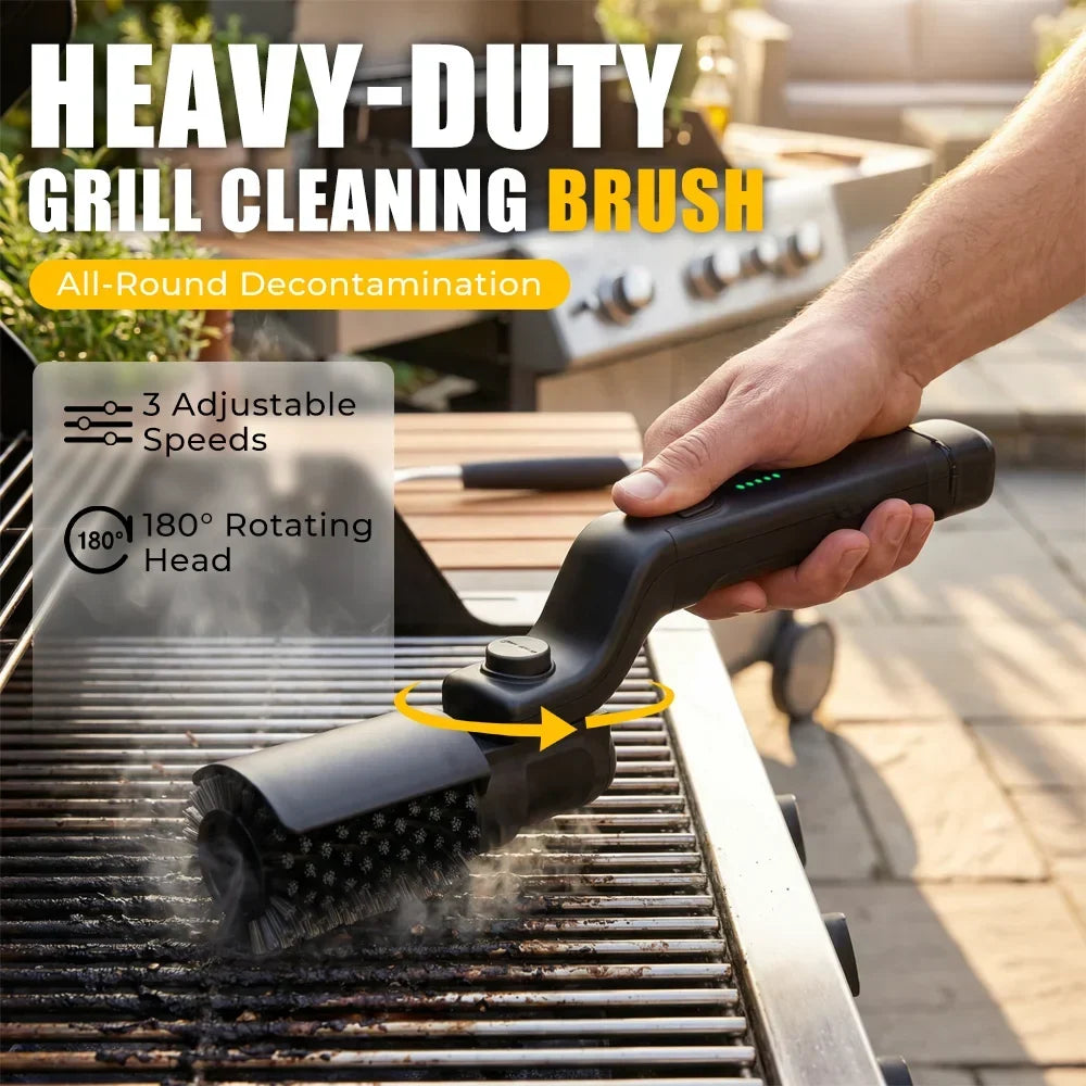 Electric Grill Brush Cordless 3 Speed 2600mAh Rechargeable With Adjustable Angle For Summer BBQ Cleaning Gift