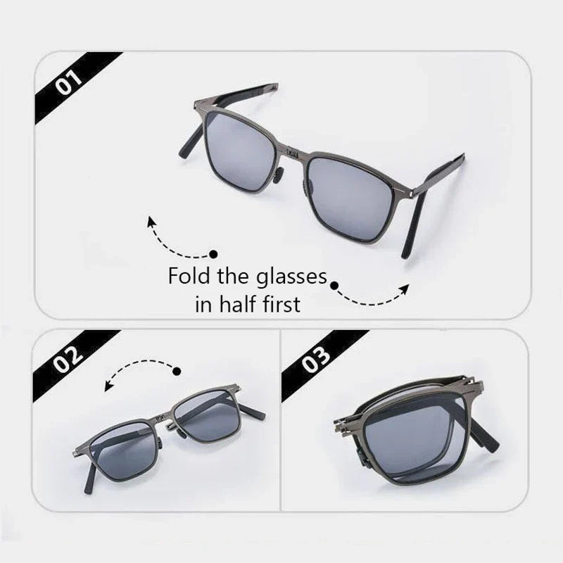 Polarized Folding Sunglasses Ultra Light Stainless Steel Retro Square Frame Summer 2026 Travel Essential