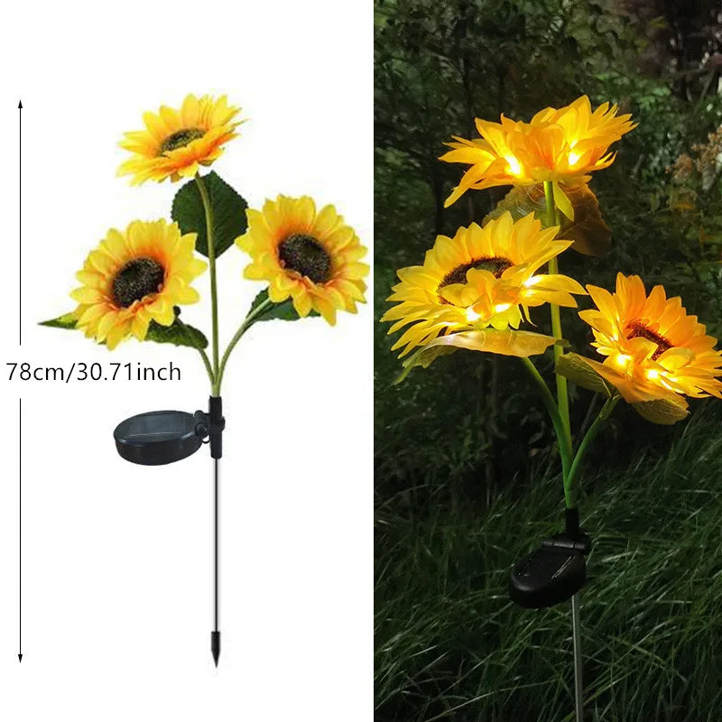 Solar Sunflower Lights 3 Head Garden Stake Outdoor LED Landscape Lights Waterproof Patio Yard Decor Summer 2026