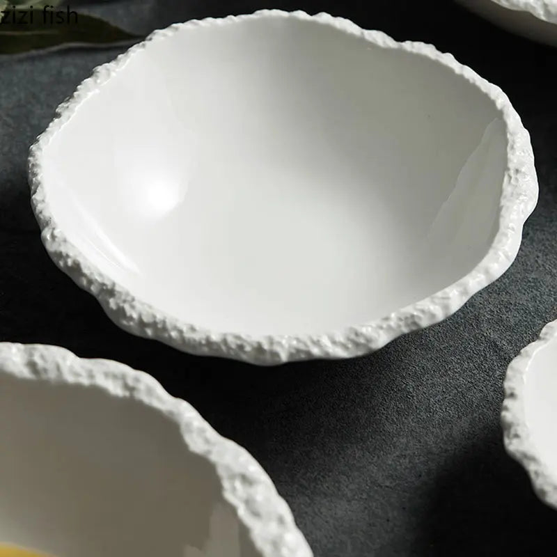 White Porcelain Rock Edge Soup Bowl Modern Tableware