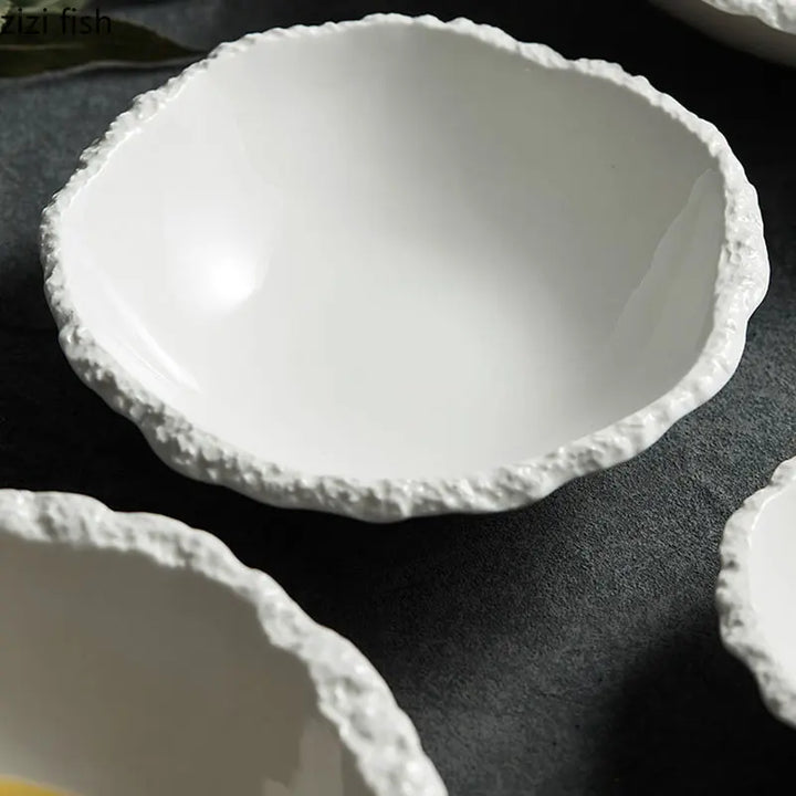 White Porcelain Rock Edge Soup Bowl Modern Tableware