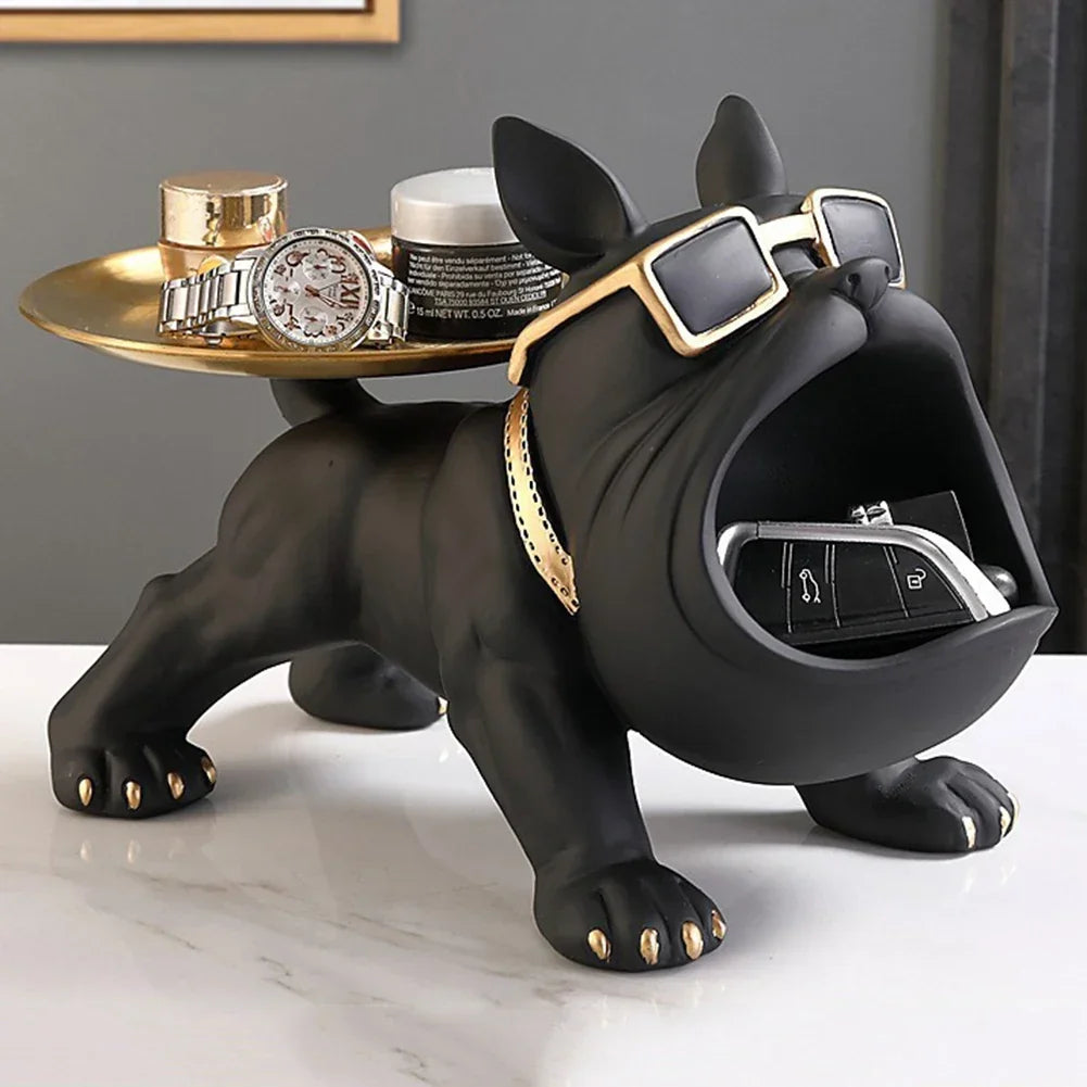 Resin Bulldog Storage Sculpture - Stylish Key Holder &amp; Candy Tray for Home Decor