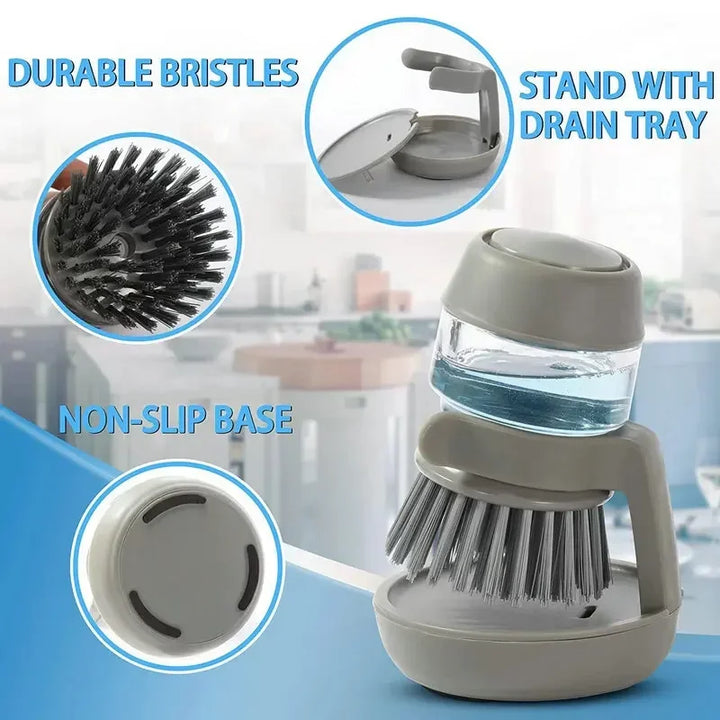 Household Cleaning Brush with Soap Dispenser and Holder - Essential Kitchen Tool