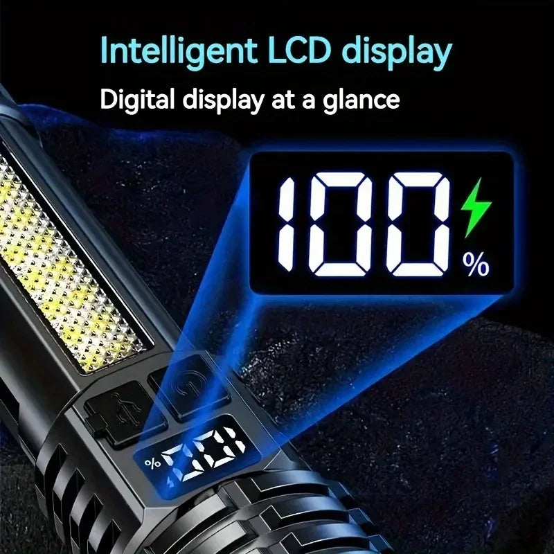 High Power LED Flashlight - TYPE-C Rechargeable Torch for Camping and Hiking, Waterproof with Side Light