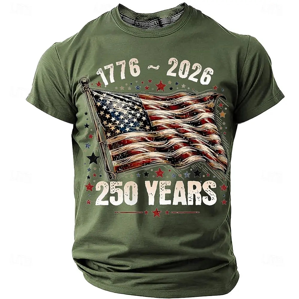 Soft unisex graphic tee - distressed flag print, 250-year design, durable cotton, casual everyday wear