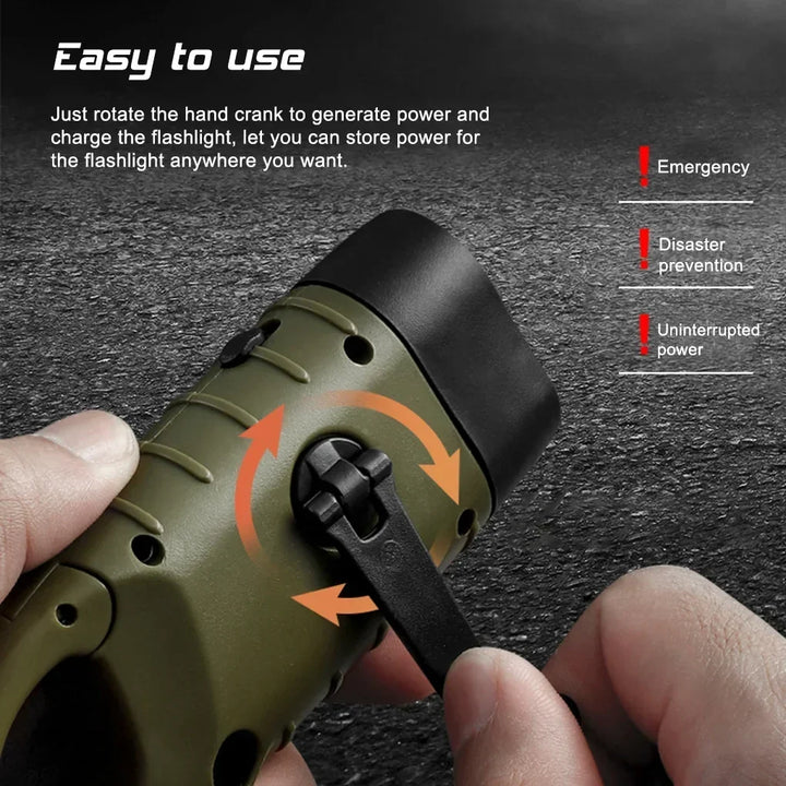 Portable LED Flashlight Tent Light Hand Crank Solar Torch - Outdoor Camping Hiking Emergency Lantern