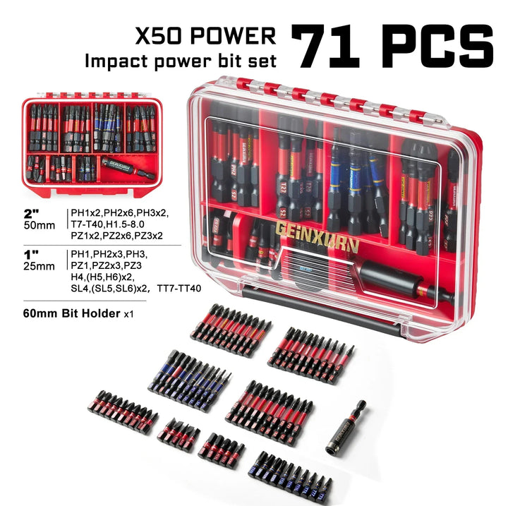 Impact Screwdriver Bits Set Magnetic Case S2 Alloy Steel 50 to 79 Pcs with Bit Holder and Nut Driver Fall 2025 Gift