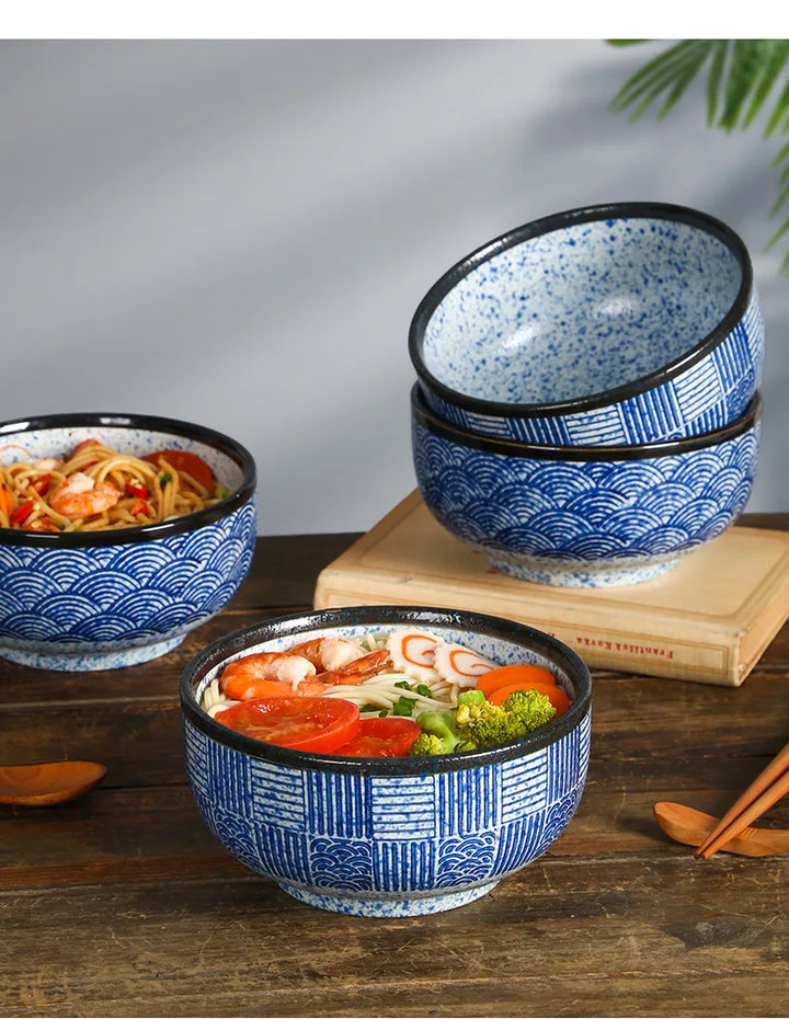 Qinghai Wave Noodle Bowl Hand Painted Vintage Ceramic Bowl