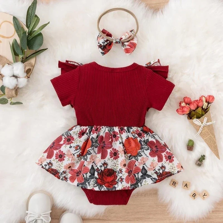 Soft baby girl dress - floral print, bowknot accents, cotton-elastane, summer wear
