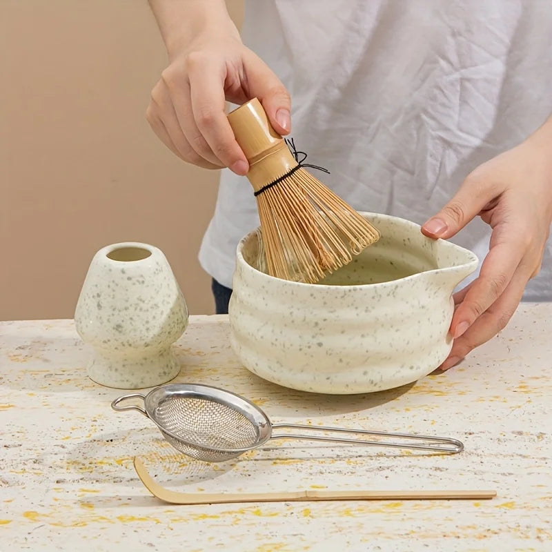 Matcha Set Spotted Green Ceramic 5Pc Japanese Tea Gift