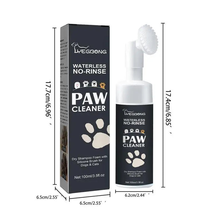 Rinse-Free Pet Foot Cleaner Foam with Silicone Brush - Gentle Paw Care for Dogs &amp; Cats