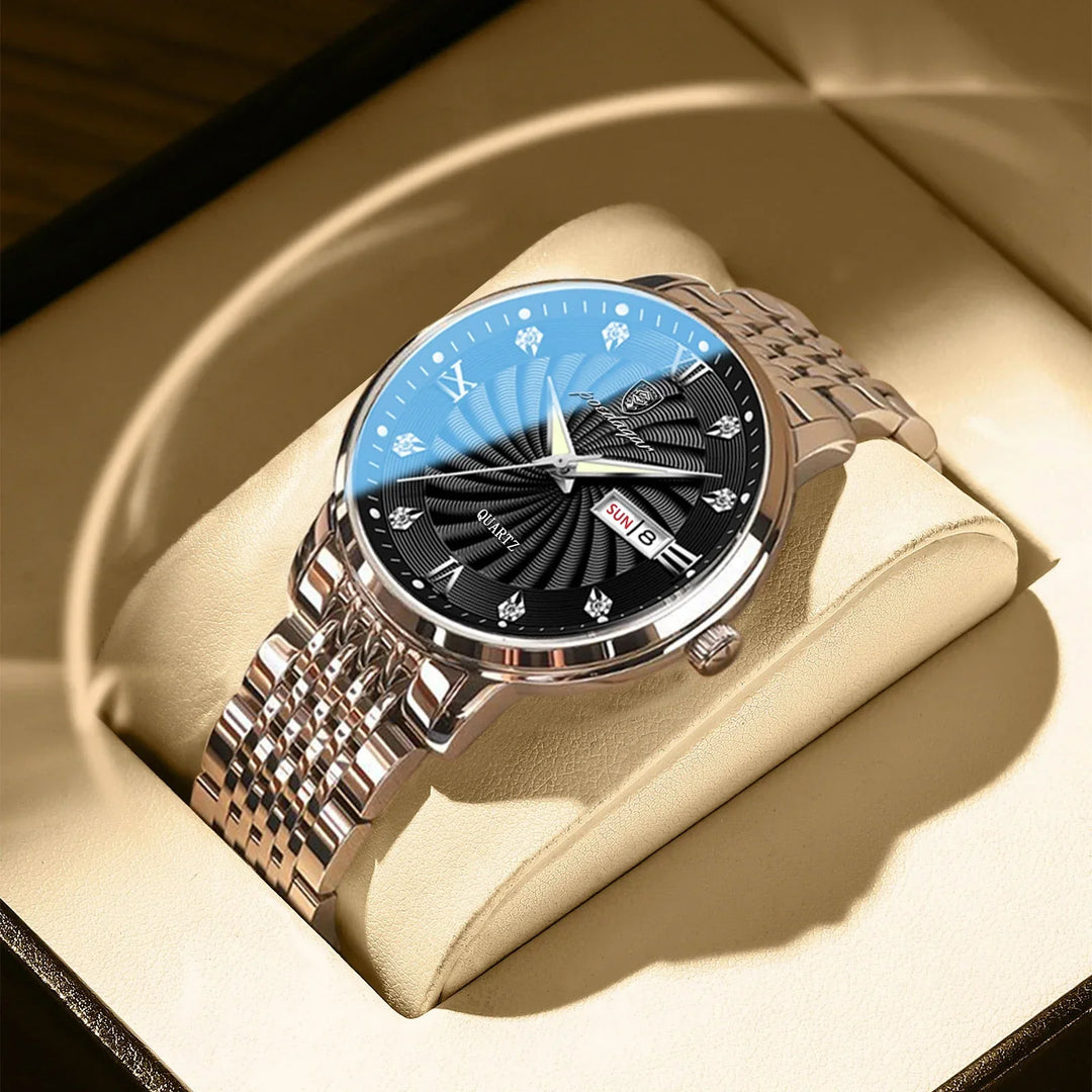 Quartz Wristwatch Stainless Steel Luminous Date Week