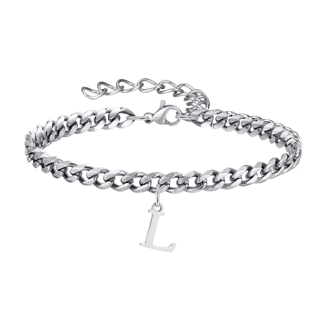 Initials Cuban Link Bracelet Stainless Steel Adjustable