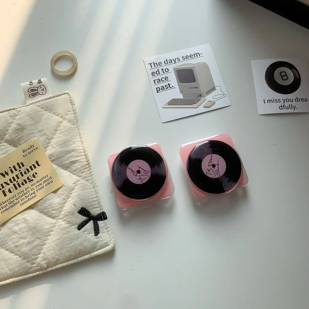 Adorable Rotatable Pink Vinyl Record Phone Holder Stand - Lazy Desktop Accessory for iPhone &amp; Android