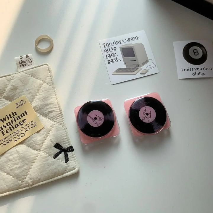 Adorable Rotatable Pink Vinyl Record Phone Holder Stand - Lazy Desktop Accessory for iPhone &amp; Android