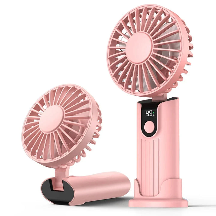 2400mAh/5000mAh Mini Portable Fan USB Rechargeable 3 Speeds, Handheld Pocket Fan with Lanyard &amp; Base, Foldable Desk Fan