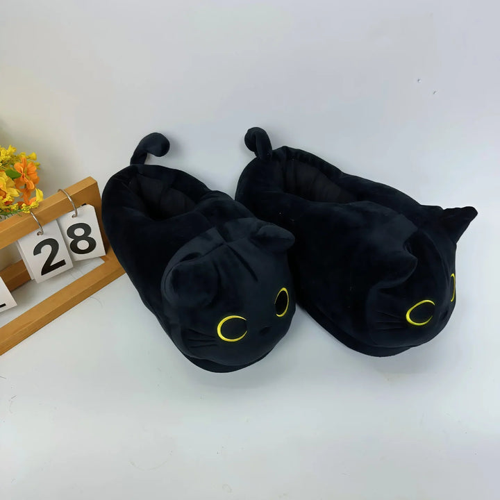 Soft Cozy Unisex Slippers - Siamese Cat Plush Cartoon Design, Canvas, Indoor Use