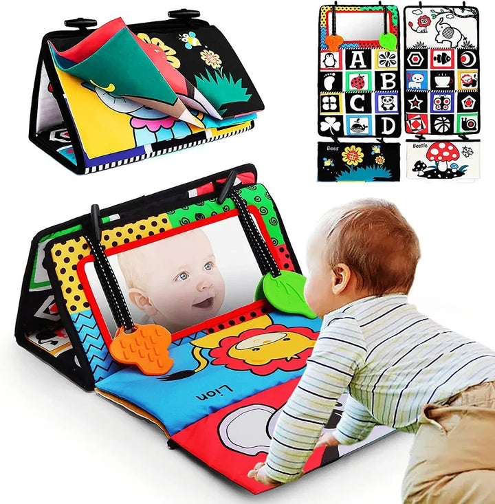 Black and White Tummy Time Mirror Toy for Infants, Sensory Development Crinkle Cloth, Best Newborn Tummy Time Toy, Montessori Inspired