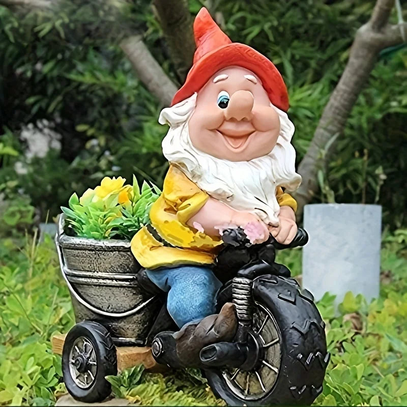 Garden Gnome On Bicycle Statue Durable Resin Outdoor Decor Flower Cart Dwarf Ornament Fall 2026