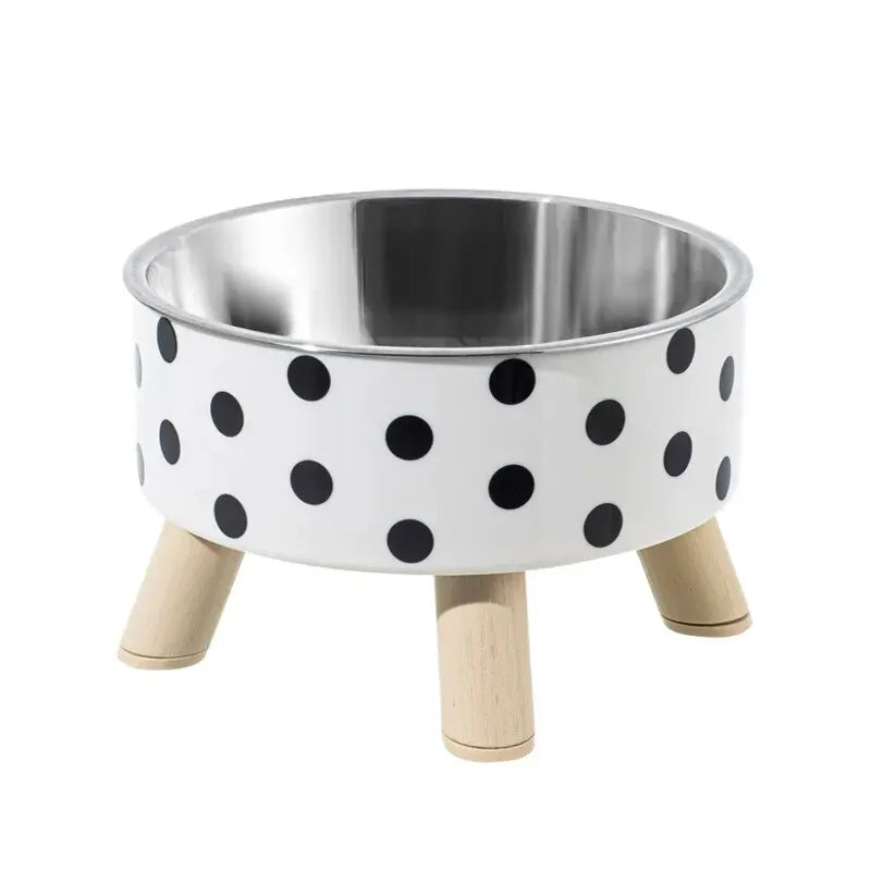 A Cat Bowl For Cats And Dogs - Tall Polka-Dot Stainless Steel Bowl, Anti-Overturn Design, Perfect for Drinking Water and Food