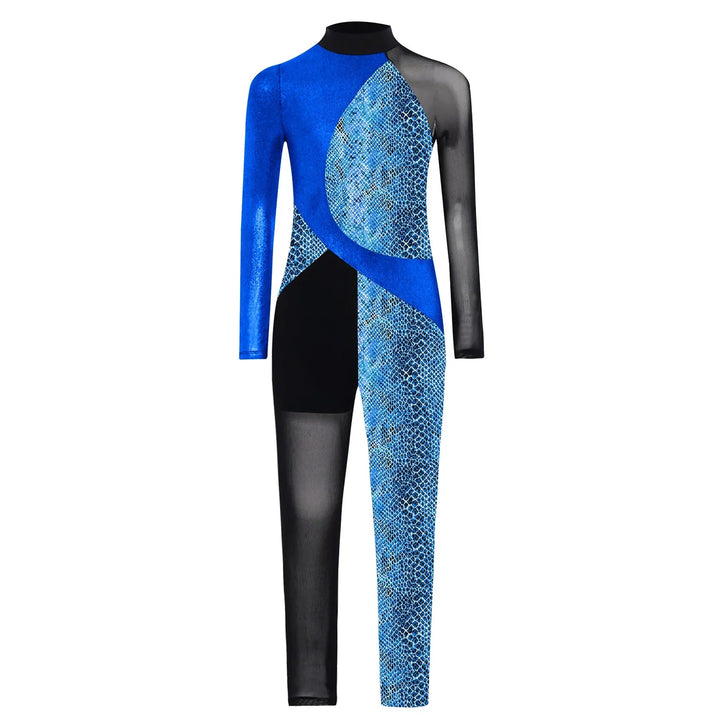 Stretchy Girls Unitard – Long Sleeve, Snakeskin, Polyester, Nylon, Elastane, For Ballet, Rhythmic Gymnastics