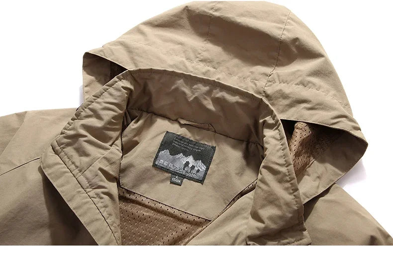 Waterproof Men Jacket- Hooded Windbreaker Polyester Camping