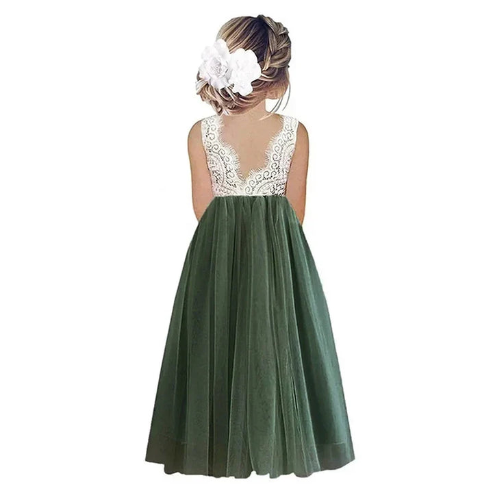 Lightweight Girls’ Flower Girl Dress - Lace Bodice, Flowing Tulle Skirt, Polyester, For Wedding