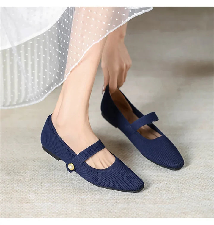 Stretchy Women Mary Jane Flats - Ribbed Knit For Spring