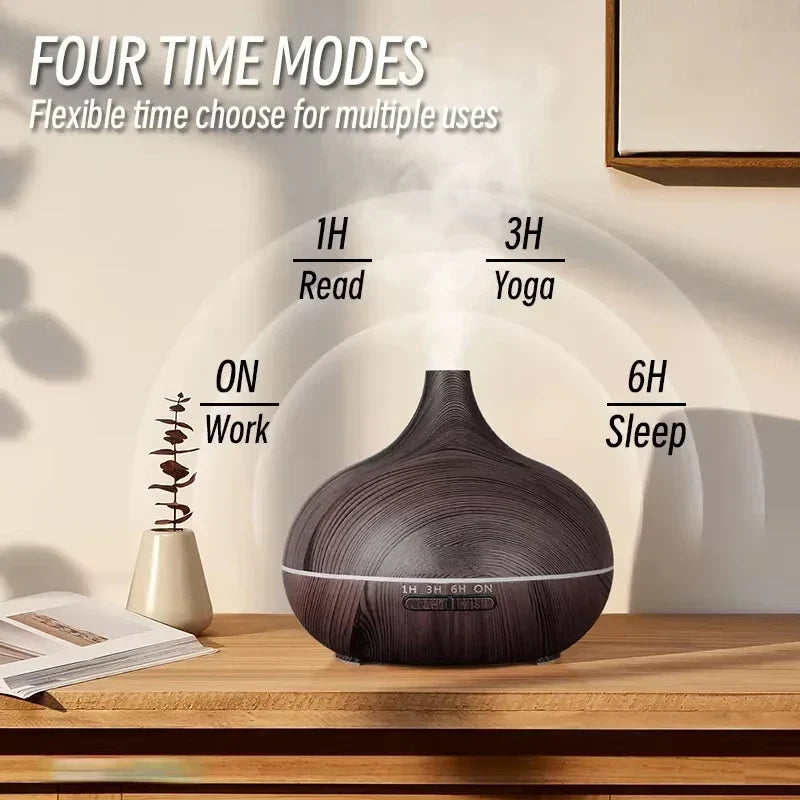 Air Humidifier Aromatherapy Essential Oil Diffuser 500ml Wood Grain Remote Control with 7 colour Lights for Home