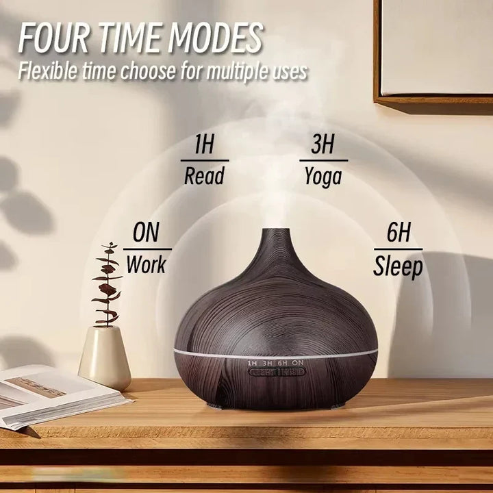 Air Humidifier Aromatherapy Essential Oil Diffuser 500ml Wood Grain Remote Control with 7 colour Lights for Home