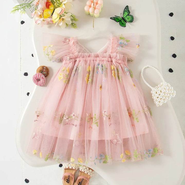 Soft Baby Girl Dress – Princess Style Knee-Length Fruit Print, Acetate, Birthday Party