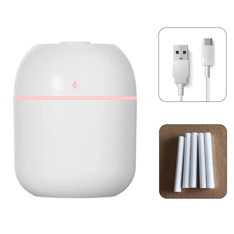 Portable USB Ultrasonic Air Mini Humidifier Diffuser with LED Lamp - Car Purifier Aroma Mist Maker for Home &amp; Travel