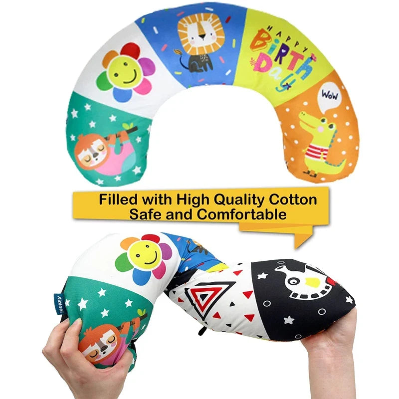 High Contrast Baby Tummy Time Pillow with Mirror, Teething Toy, and Crinkle Paper for Infants 0-6 Months