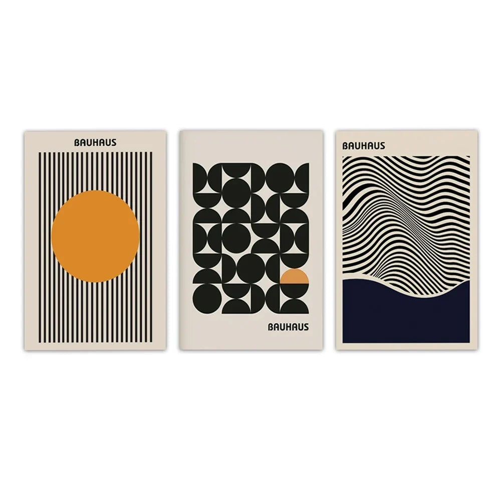 Modern Bauhaus Geometric Wall Art Prints Three Piece Set