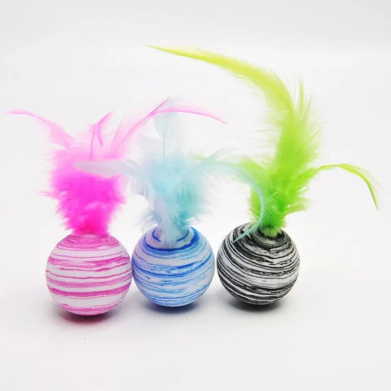 Cat Toy Striped Ball Interactive - Fun Pet Play, 5g Feather Toy