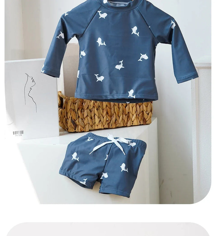 Breathable unisex baby swimsuit - long sleeve rash guard, polyester elastane, for summer pool
