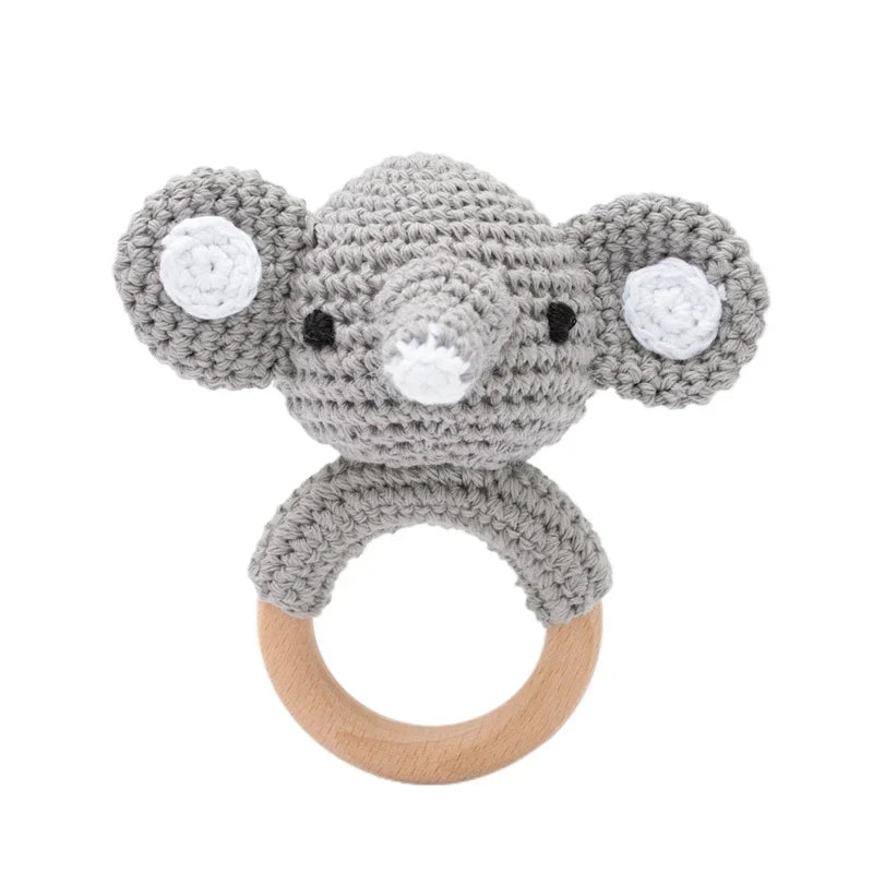 Crochet Bear Teether Rattle Ring Newborn Sensory Toys