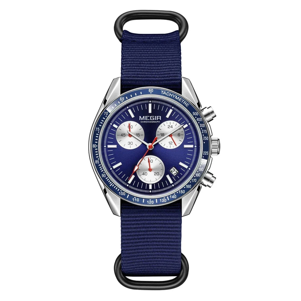 Quartz Chronograph Watch Blue Nylon Strap Waterproof