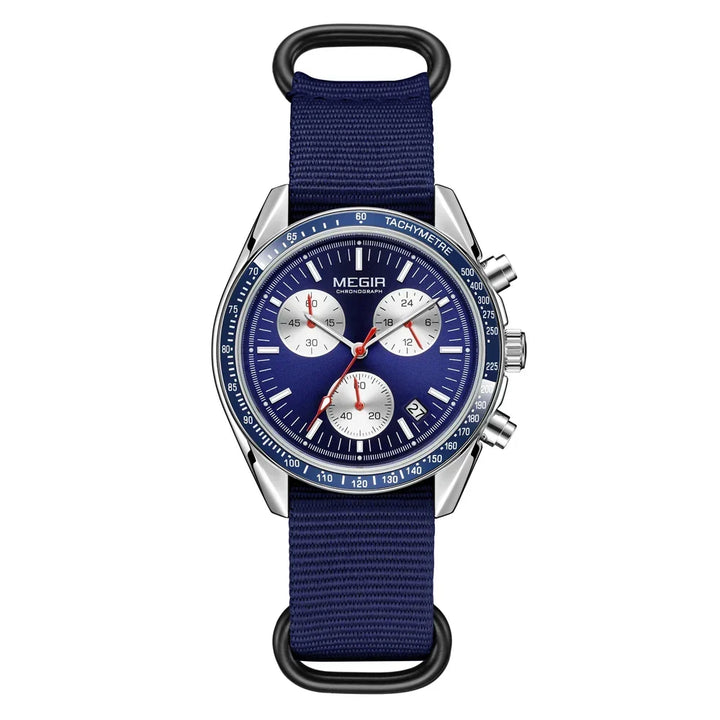 Quartz Chronograph Watch Blue Nylon Strap Waterproof