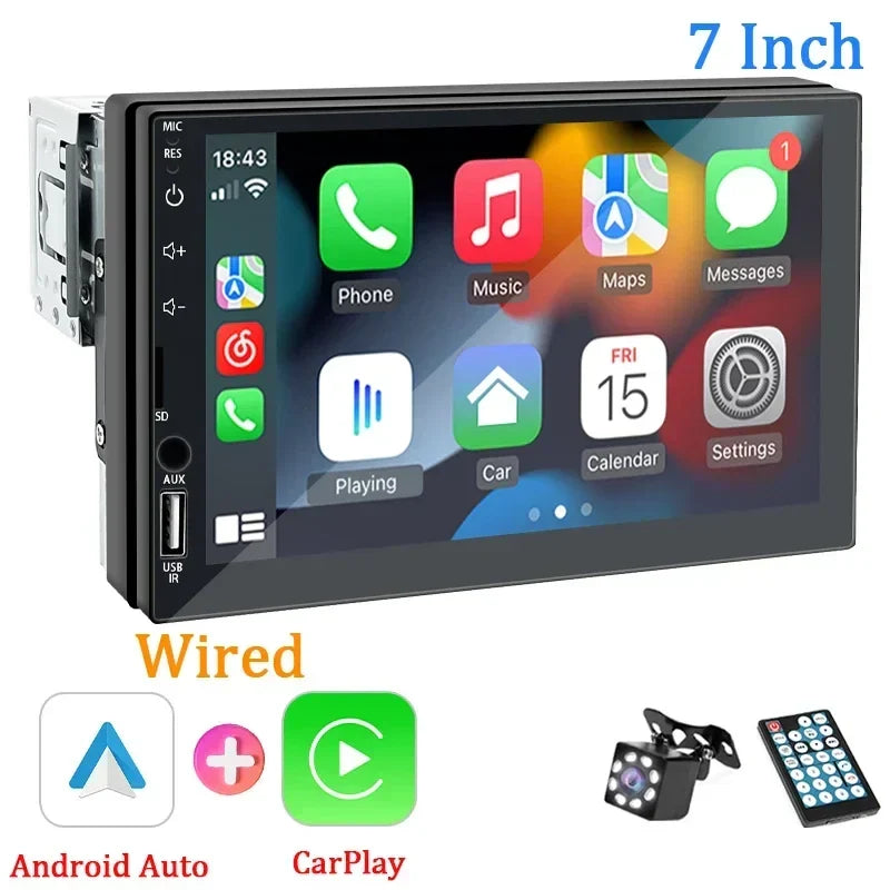 Car Stereo 7-Inch 1 Din CarPlay Android Auto MP5 Head Unit With USB Bluetooth Rear View Camera Fall 2025 Gift