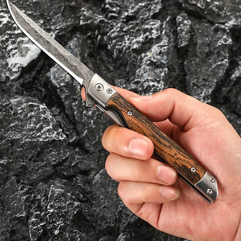 Damascus Pattern Folding Pocket Knife Stainless Steel – Outdoor Camping Multi-Purpose EDC 2026