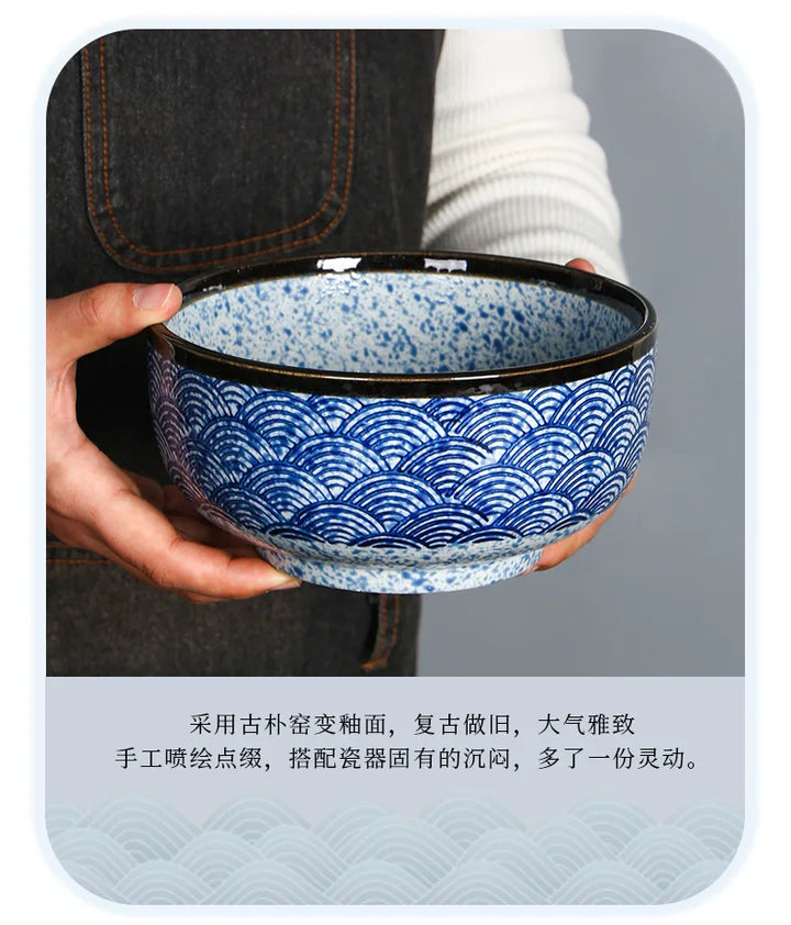 Qinghai Wave Noodle Bowl Hand Painted Vintage Ceramic Bowl