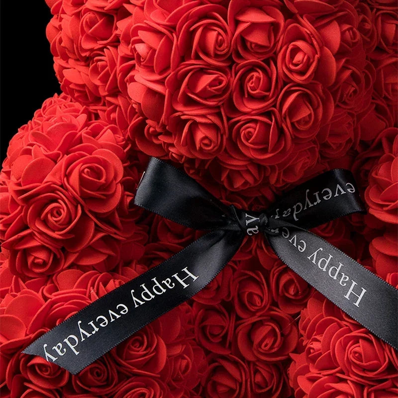 Faux Rose Teddy Bear with Gift Box and Lights - Romantic Anniversary or Valentine&
