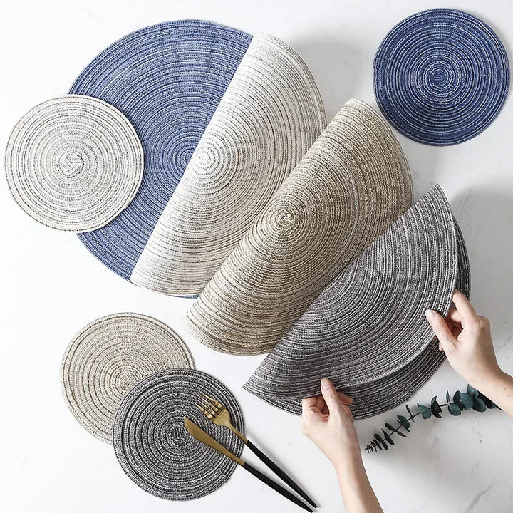 6pcs Round Woven Ramie Placemats - Non-Slip Table Mats for Dining, Kitchen &amp; Cafe Use