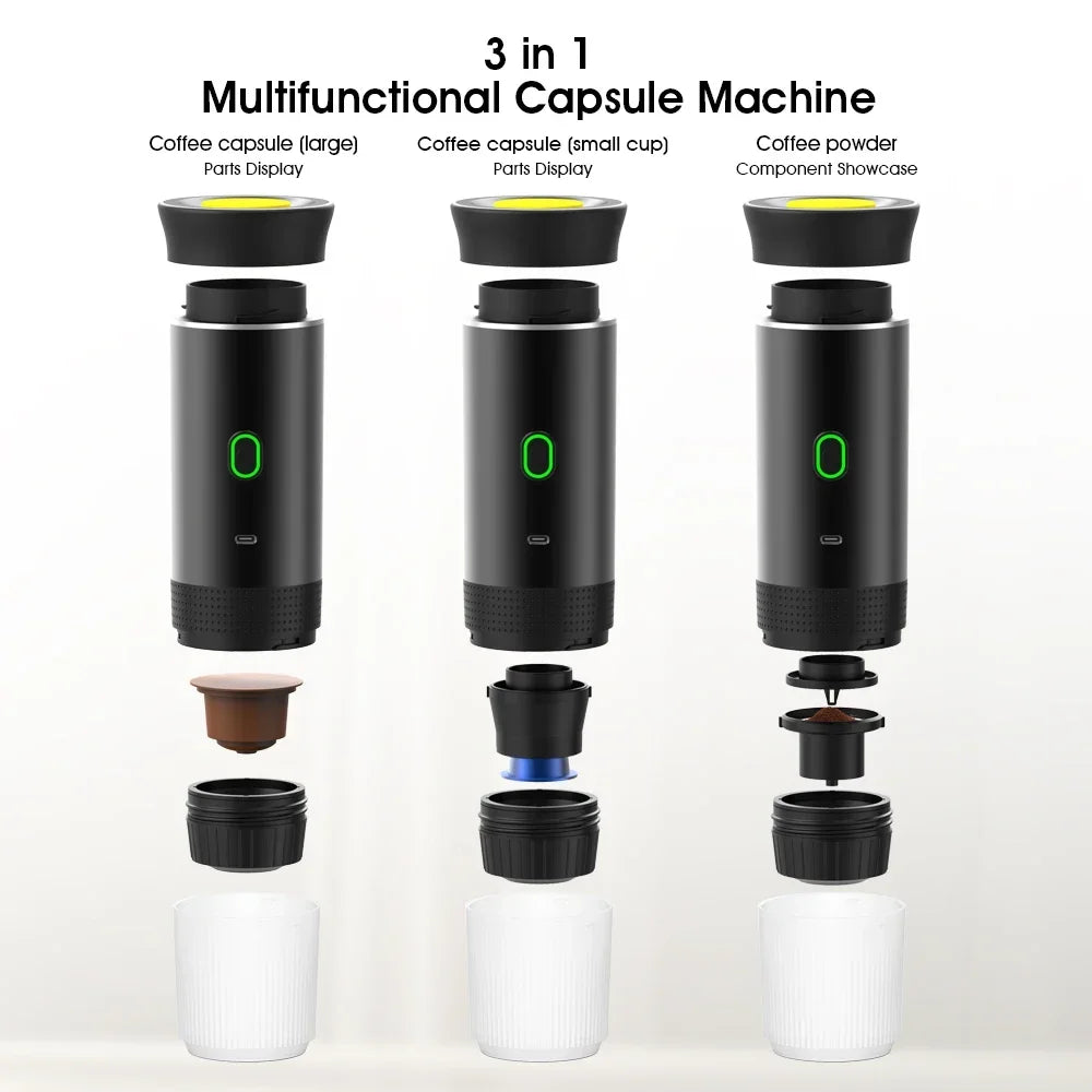 Wireless Electric Portable Espresso Coffee Machine - 3-in-1 Travel Coffee Maker for Car &amp; Home