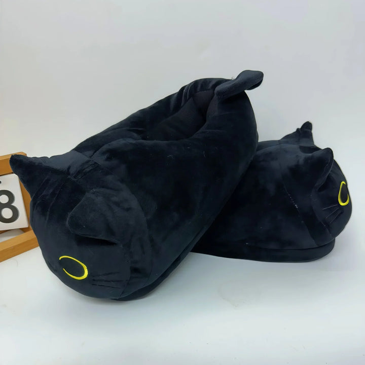 Soft Cozy Unisex Slippers - Siamese Cat Plush Cartoon Design, Canvas, Indoor Use