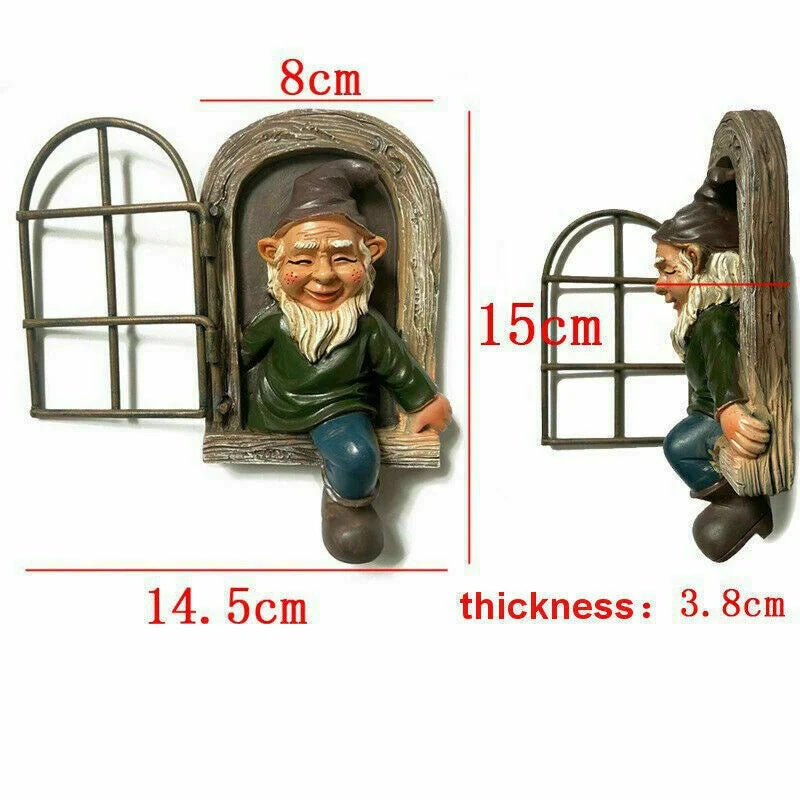 Garden Gnome Resin Statue Naughty Elf Window Hugger Fairy Tale Garden Decor Fall 2026 Gift Idea