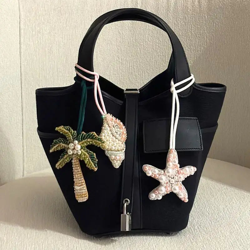 Coconut Tree Sequin Patch Keyring Bag Pendant Handmade